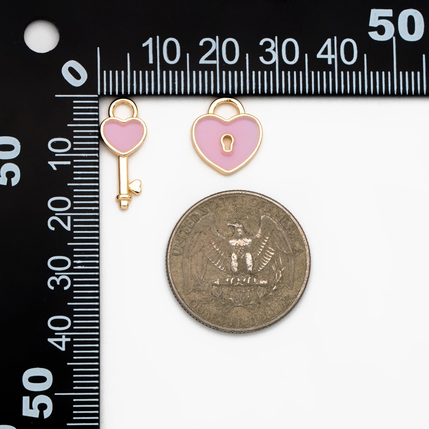 4pcs Enamel Gold Lock and Key Charm, Real Gold plated Brass, Dainty Earring Pendant (GB-4370)