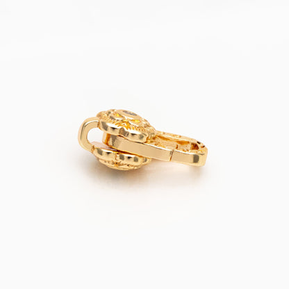 4pcs CZ Pave Gold Flower Lobster Claw Clasps, Real Gold plated Brass, Necklace Bracelet Charm Clasps (GB-4371)