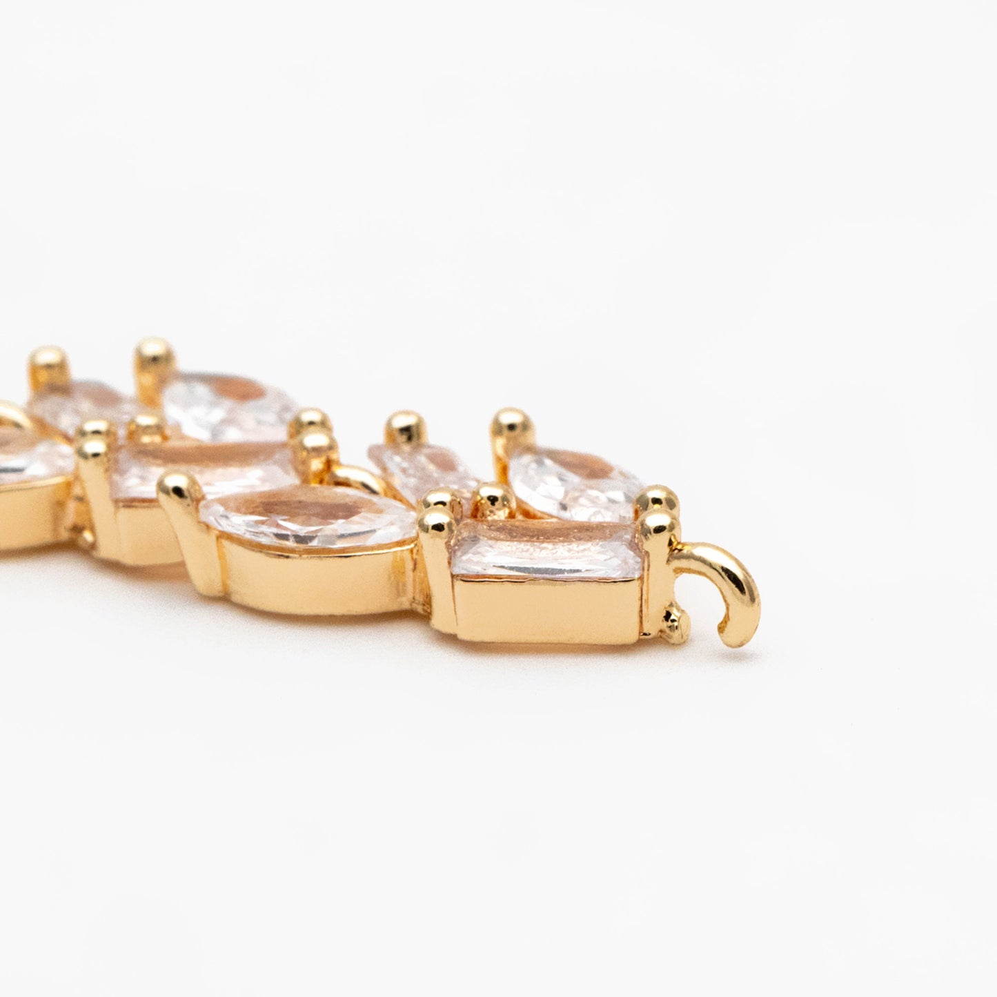 4pcs CZ Pave Gold/ Silver Leaf Charm Connector 73x7mm, 18K Gold/ Rhodium plated Brass, Dangle Earring Pendants (#GB-3669-A)