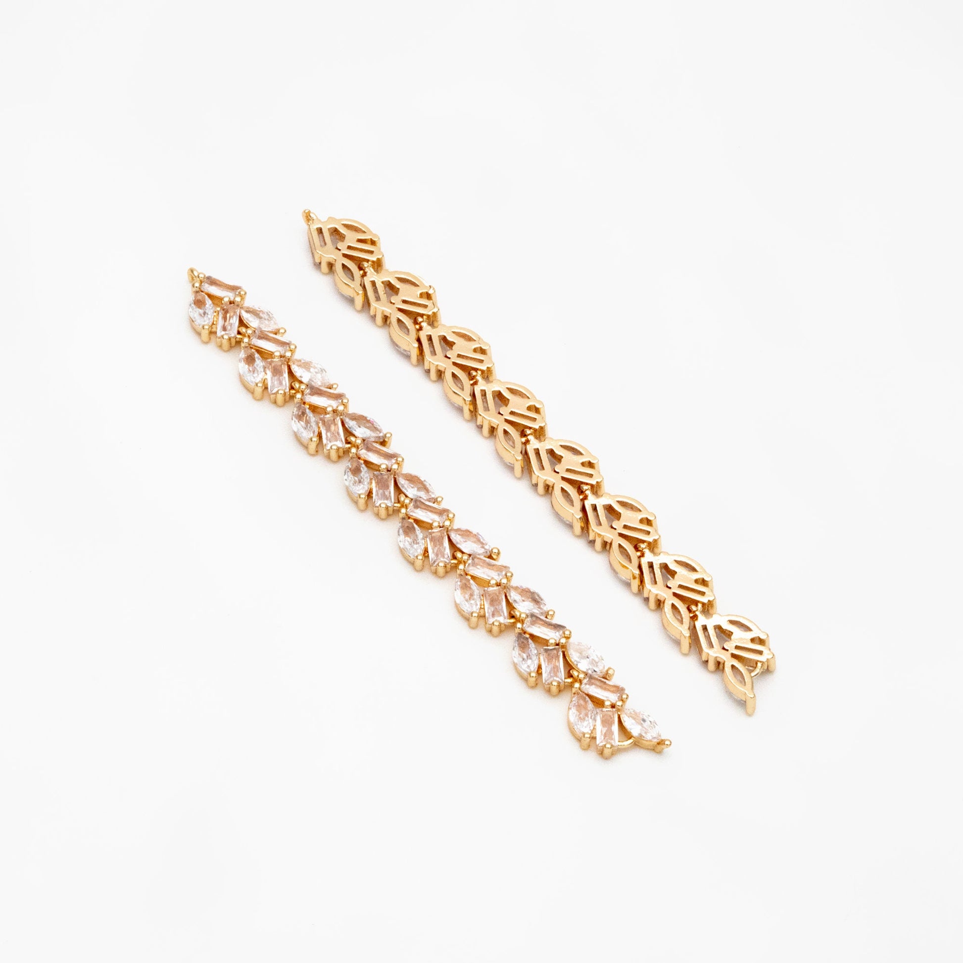 4pcs CZ Pave Gold/ Silver Leaf Charm Connector 73x7mm, 18K Gold/ Rhodium plated Brass, Dangle Earring Pendants (#GB-3669-A)