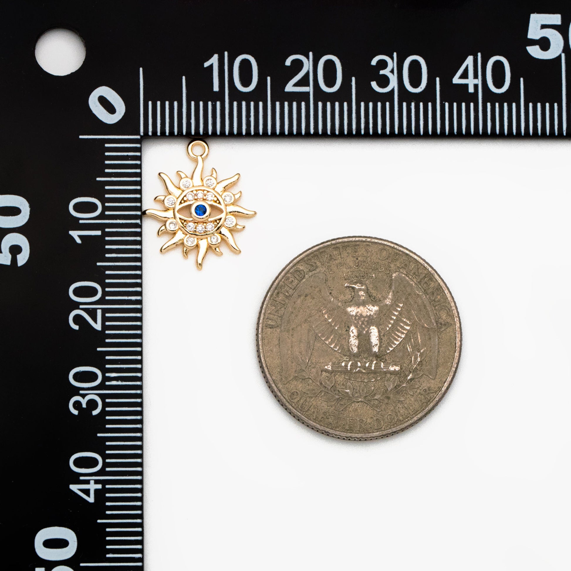 4pcs CZ Pave Gold Sun Charms, 18K Gold plated Brass, Evil Eye Charms (GB-1819-J)