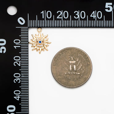 4pcs CZ Pave Gold Sun Charms, 18K Gold plated Brass, Evil Eye Charms (GB-1819-J)