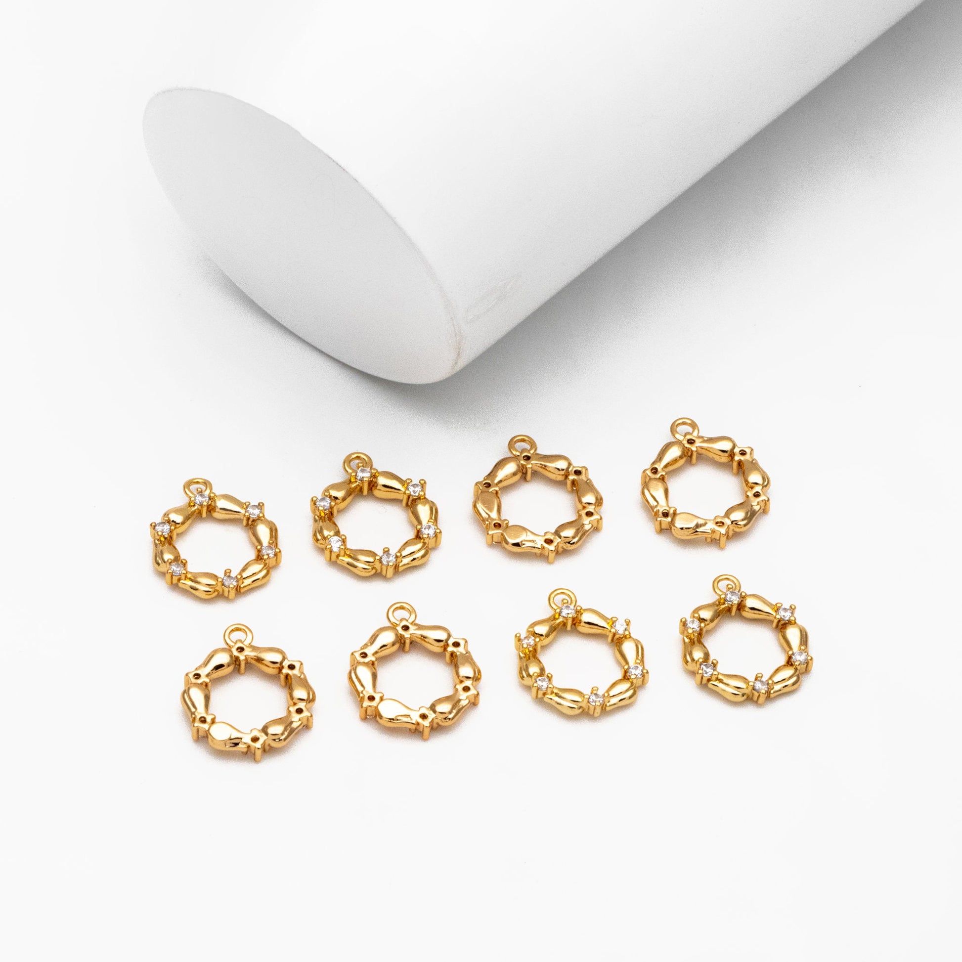 4pcs CZ Pave Gold Garland Charms, 18K Gold plated Brass, Flower Pendants (GB-321-J)