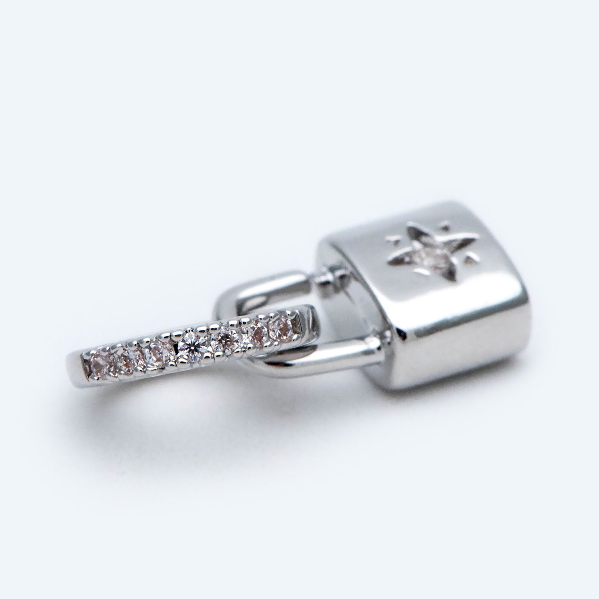 4pcs CZ Pave Gold/ Silver Tone Lock Charm, Padlock charm 17x9mm, Real Gold/ Rhodium plated Brass (GB-751-D)