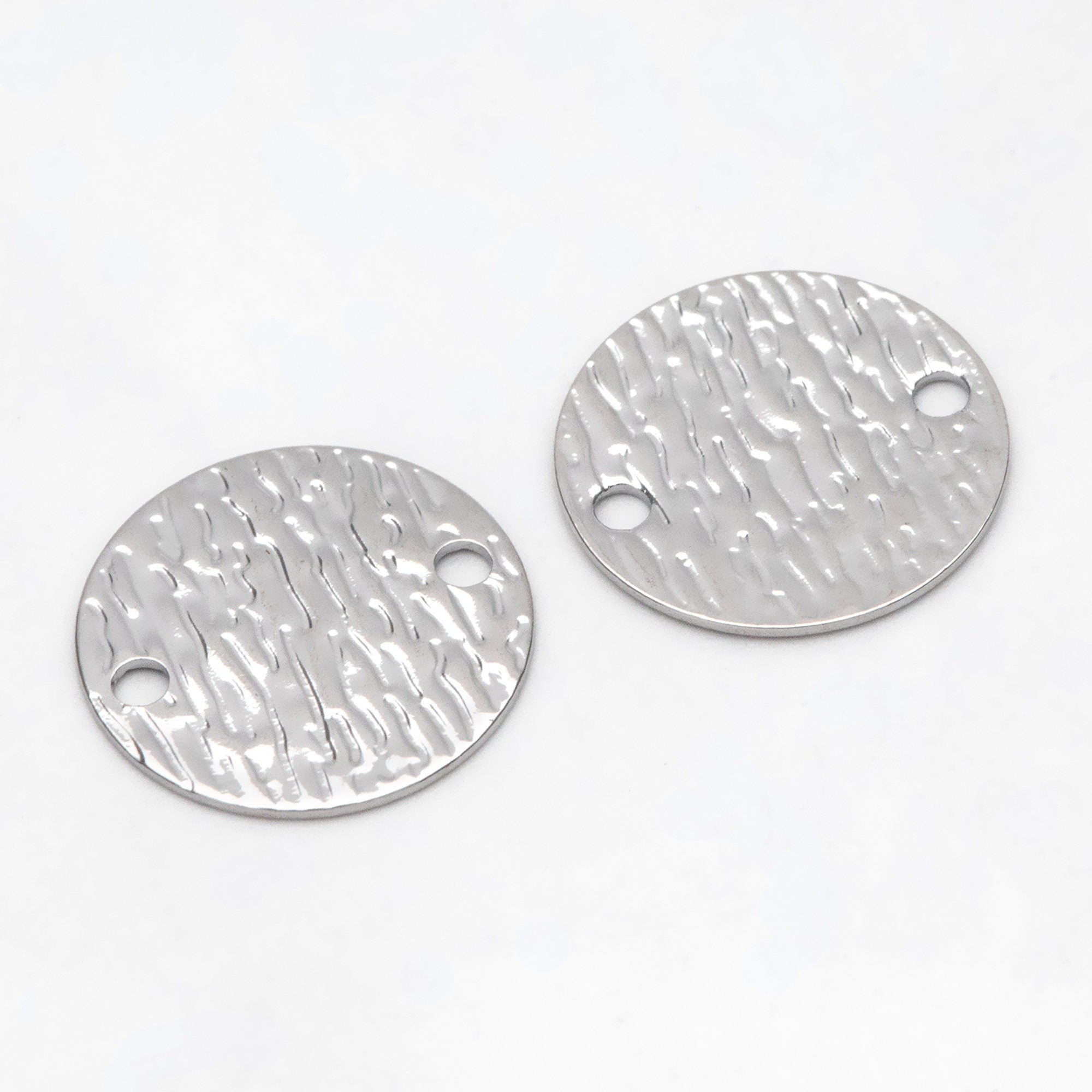 10pcs Gold/ Silver Tone Round Textured Disc Connectors 16mm, Gold/ Rhodium plated Brass Coin Disk Charms (GB-654-A)