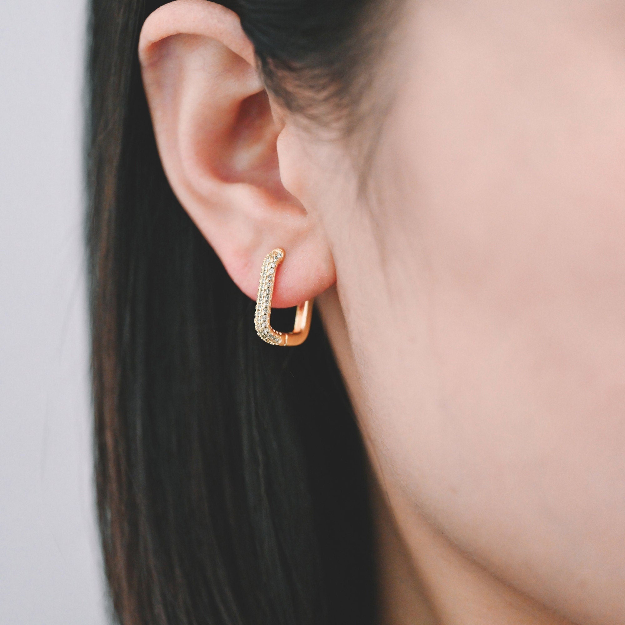 4pcs CZ Pave Gold Oval Leverback Ear Hooks, Gold plated on Brass, Earring Hoop Components (GB-2292)