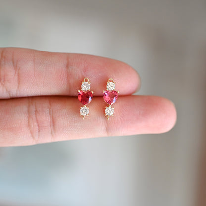 10pcs CZ Pave Heart Connectors, Clear/ Pinkish Red/ Olive Green (GB-1237)