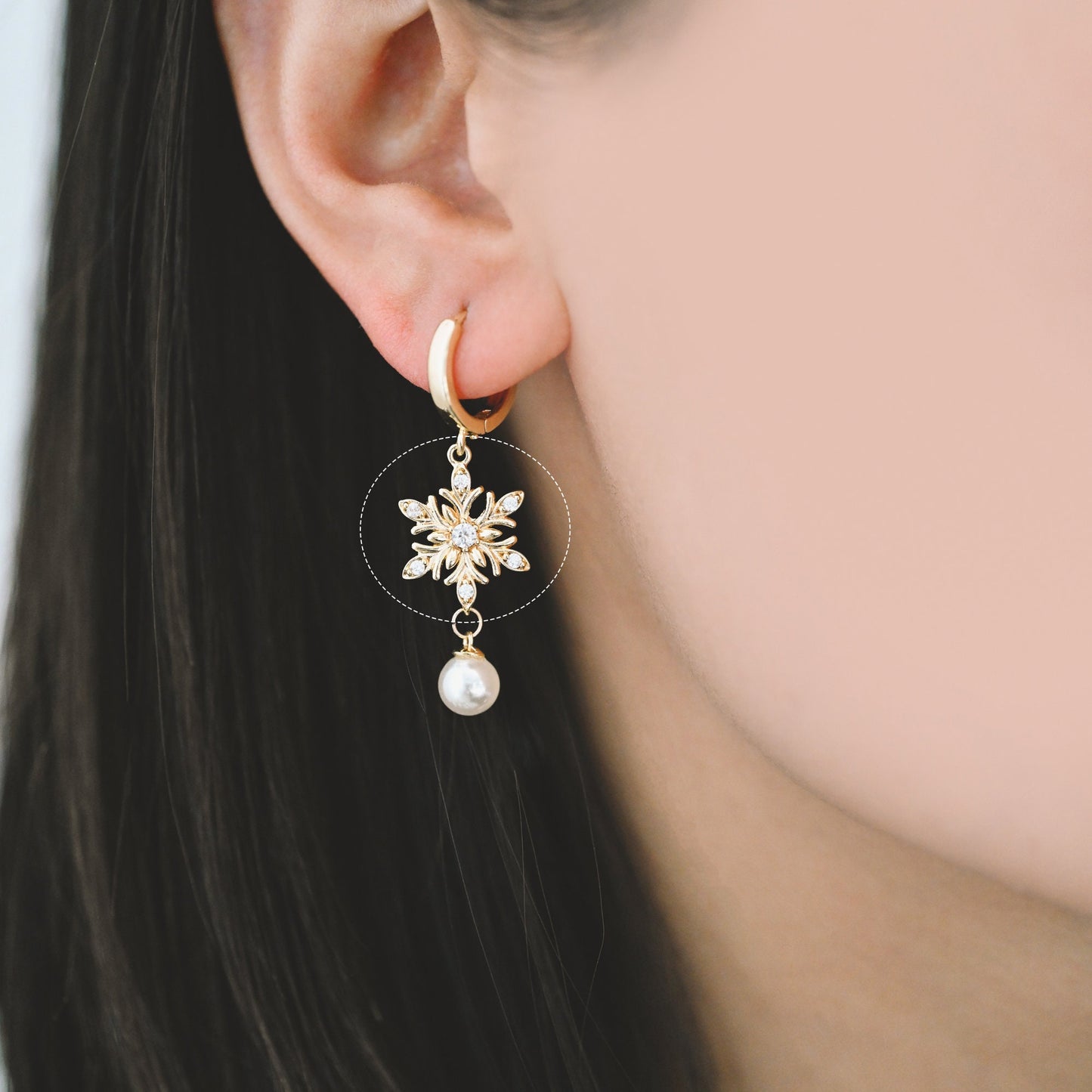 4pcs CZ Pave Gold Snowflake Connectors 18x13.5mm, Rhinestone Flower Charms, Real Gold Plated Brass Findings (GB-3486-L)