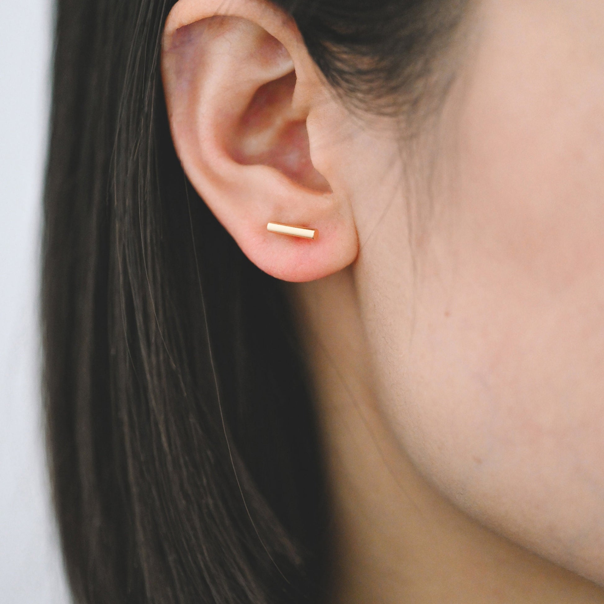 10pcs Gold/ Silver Tone Bar Ear Studs, Gold/ Rhodium plated Brass Stick Earrings (#GB-2369)