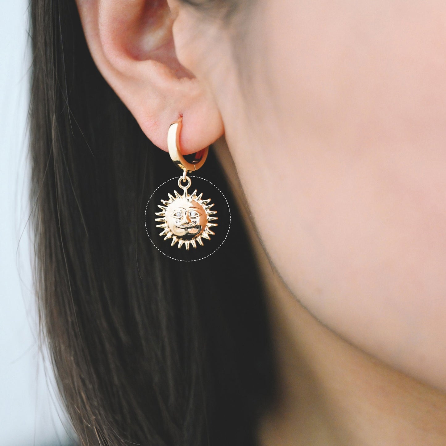 4pcs CZ Pave Gold Sun Face Charms 18x15mm, 18K Gold plated Brass, Sun Pendants (GB-1311-C)