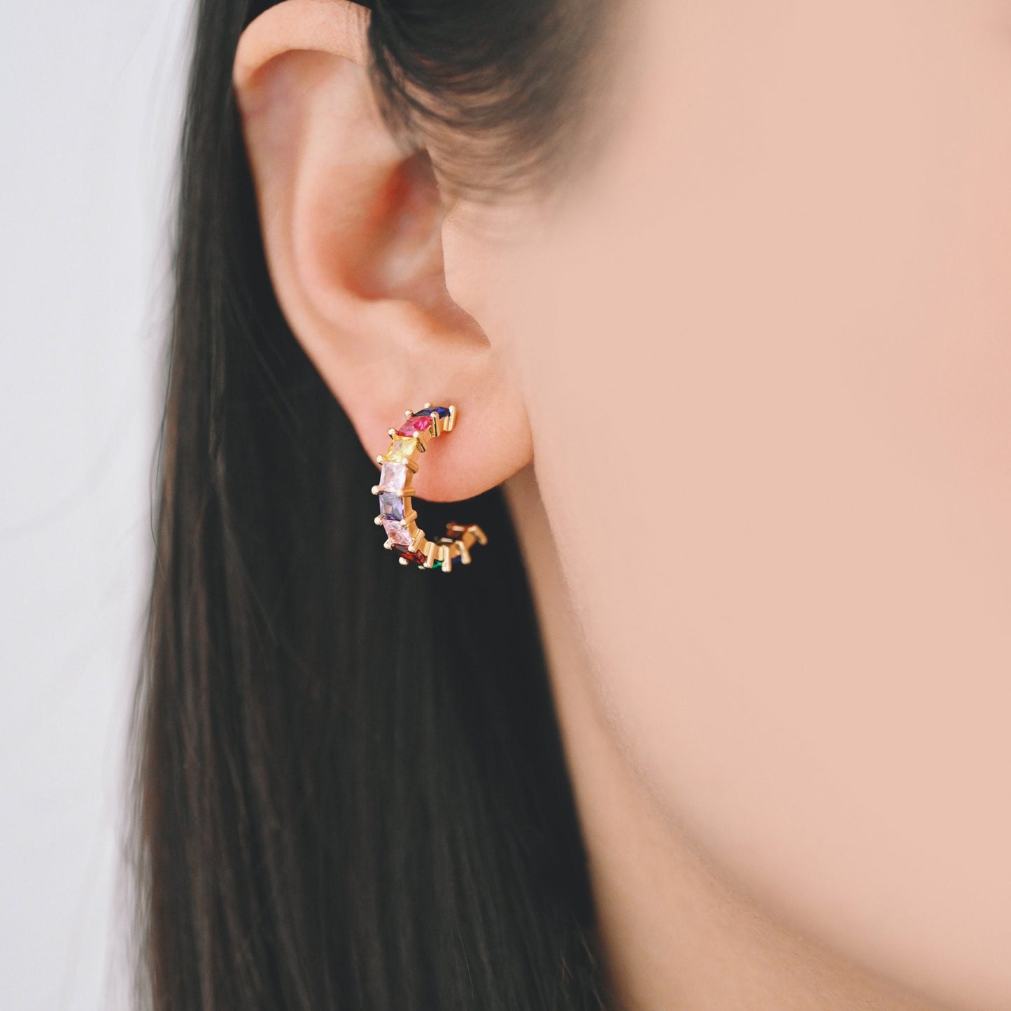 4pcs Gold Colourful CZ Pave Earring Hooks 18mm, 18K Gold plated Brass Earwires (GB-1384)