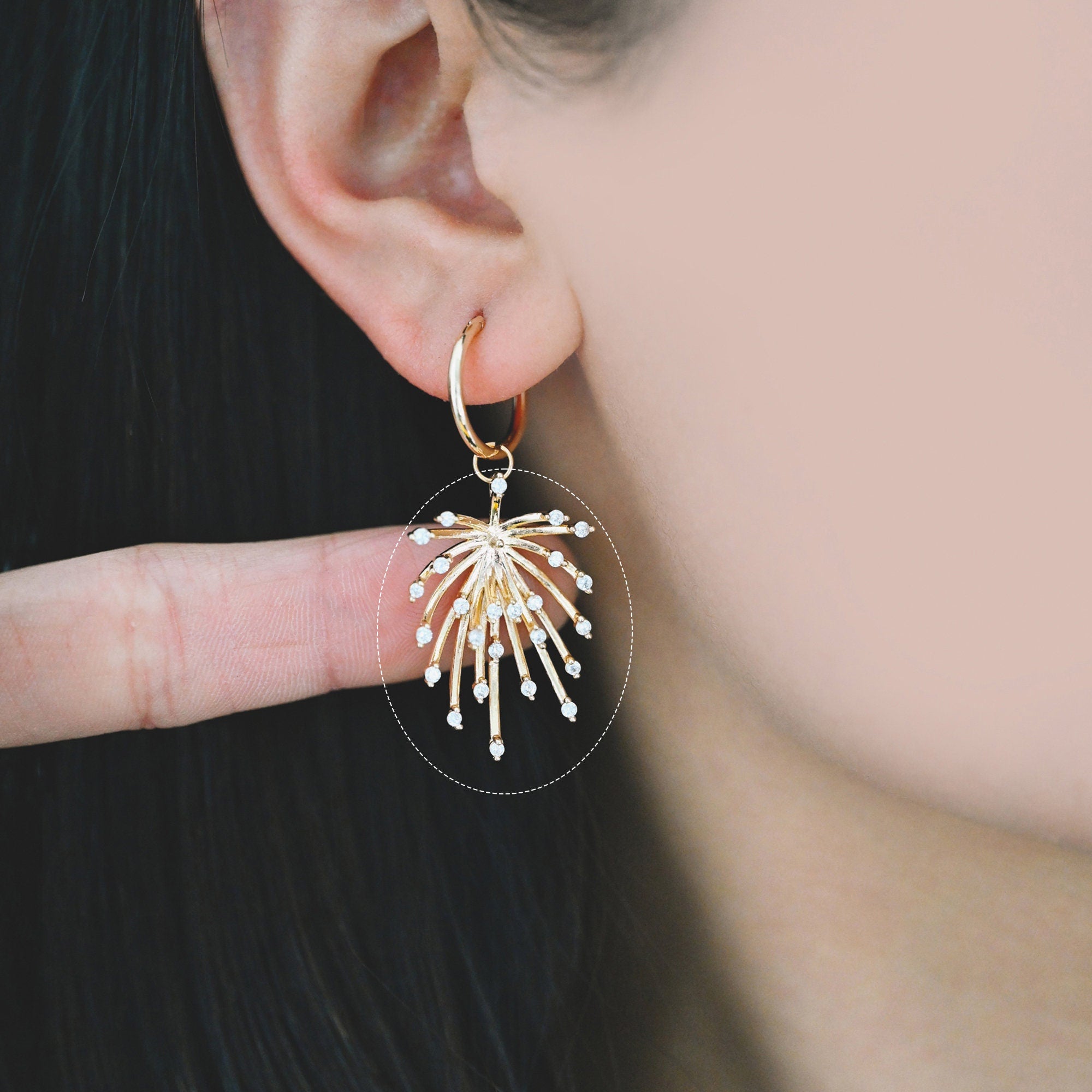 4pcs CZ Pave Gold/ Silver tone Fireworks Charm 27x14mm, DIY Pendant Drop Bail, Peg Pearl Findings, Pearl Setting (GB-1424)