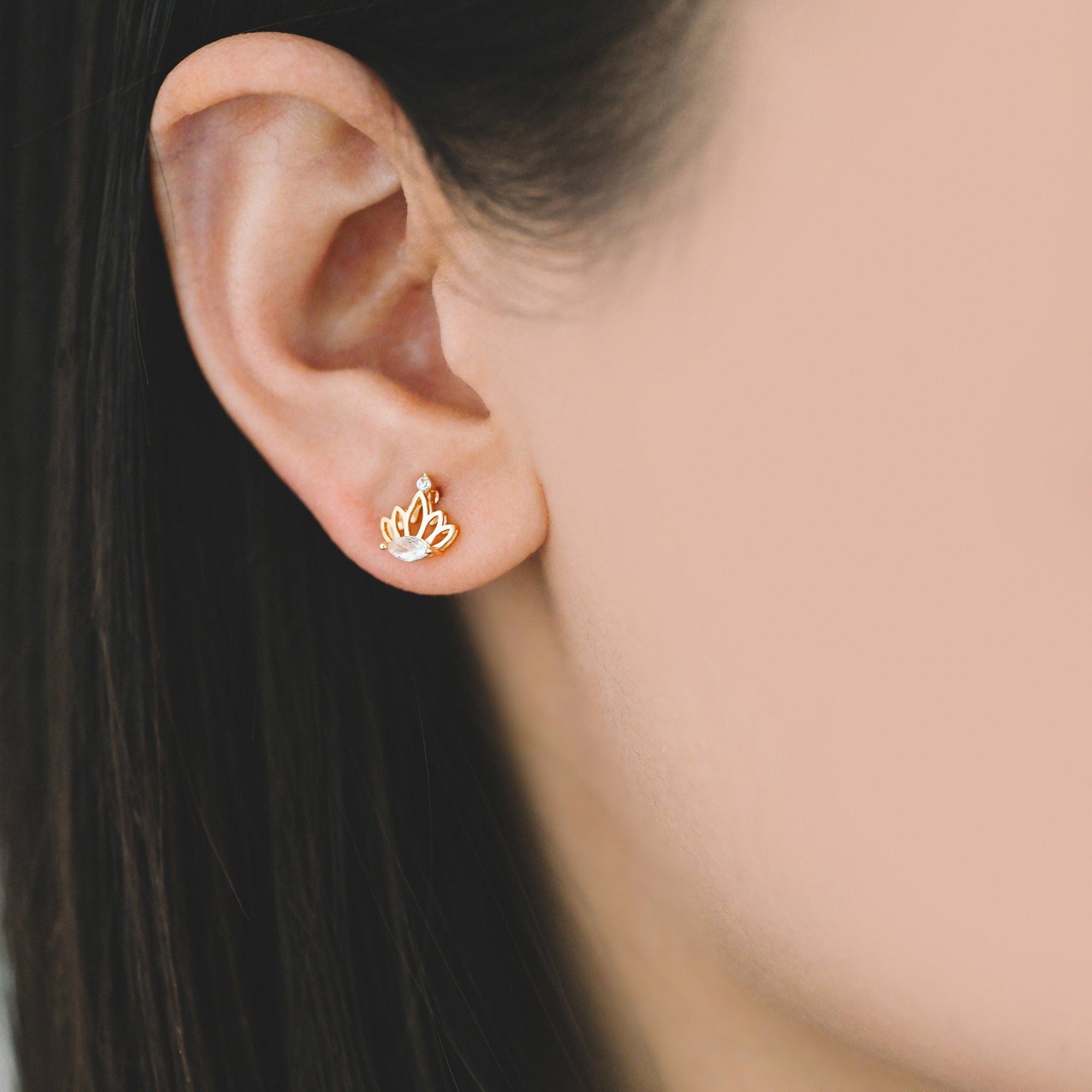 10pcs CZ Pave Gold Crown Earrings 8mm, Dainty Flower Stud Earrings (#GB-1453)