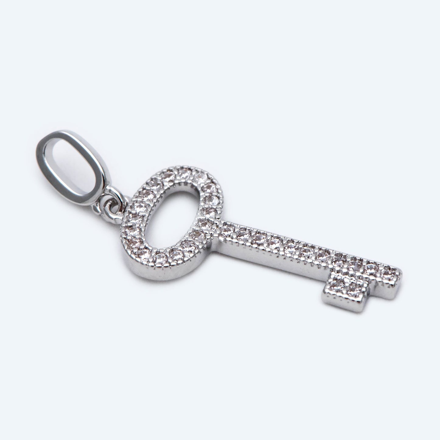 4pcs CZ Pave Gold/ Silver Tone Key Charms 21x10mm, 18K Gold/ Rhodium plated Brass Key Pendants (GB-1774)