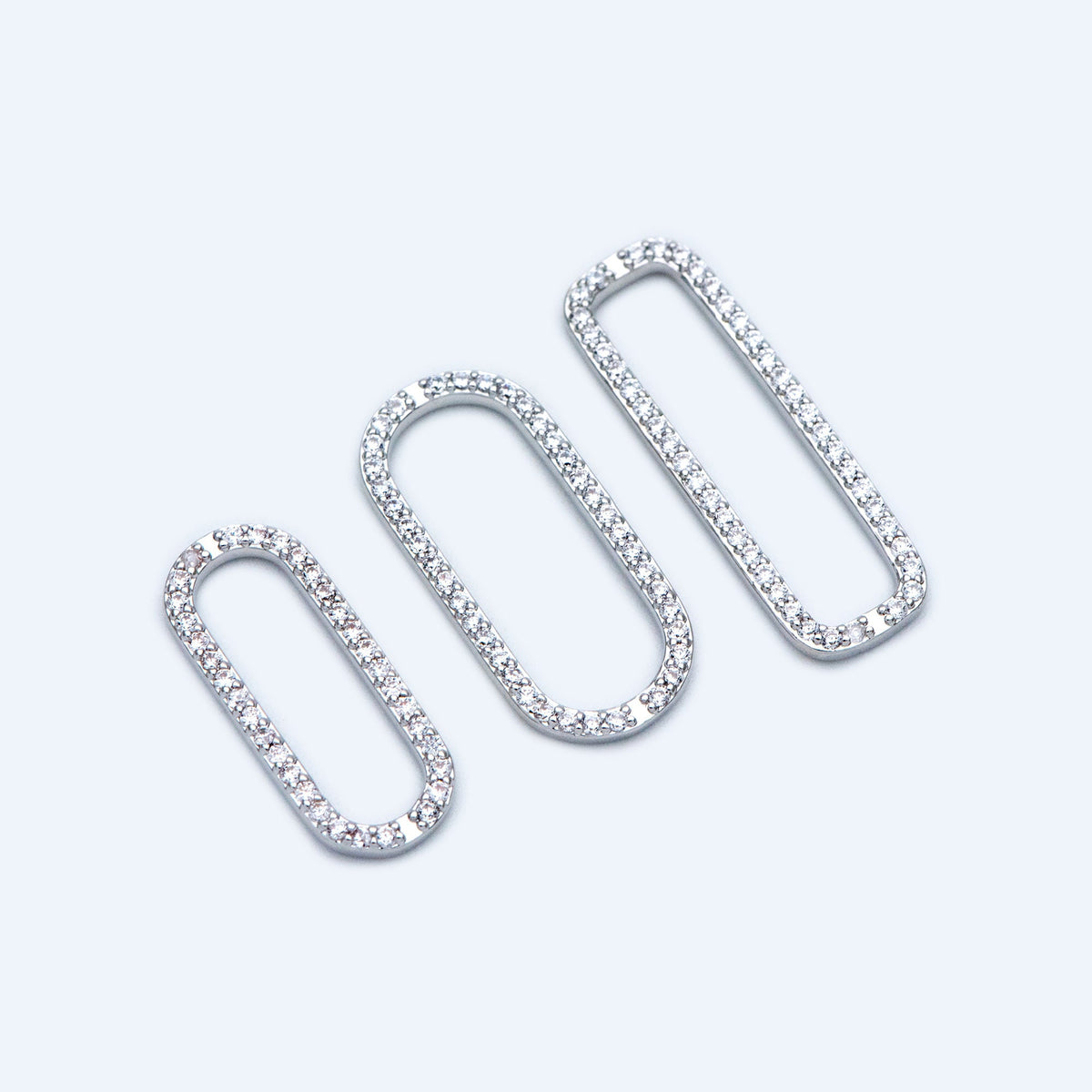 4pcs CZ Pave Gold/ Silver Tone Oval Link Charms, Brass Long Oval Hoops, Geometric Hoop Circle Connector Pendants (GB-1496)