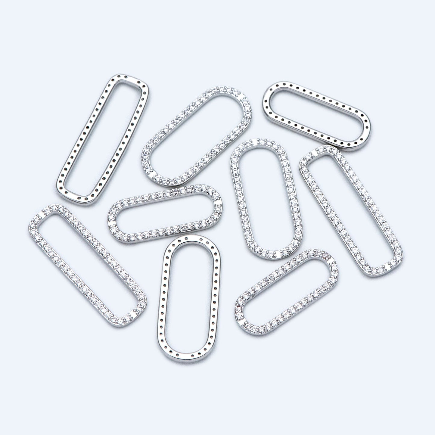 4pcs CZ Pave Gold/ Silver Tone Oval Link Charms, Brass Long Oval Hoops, Geometric Hoop Circle Connector Pendants (GB-1496)