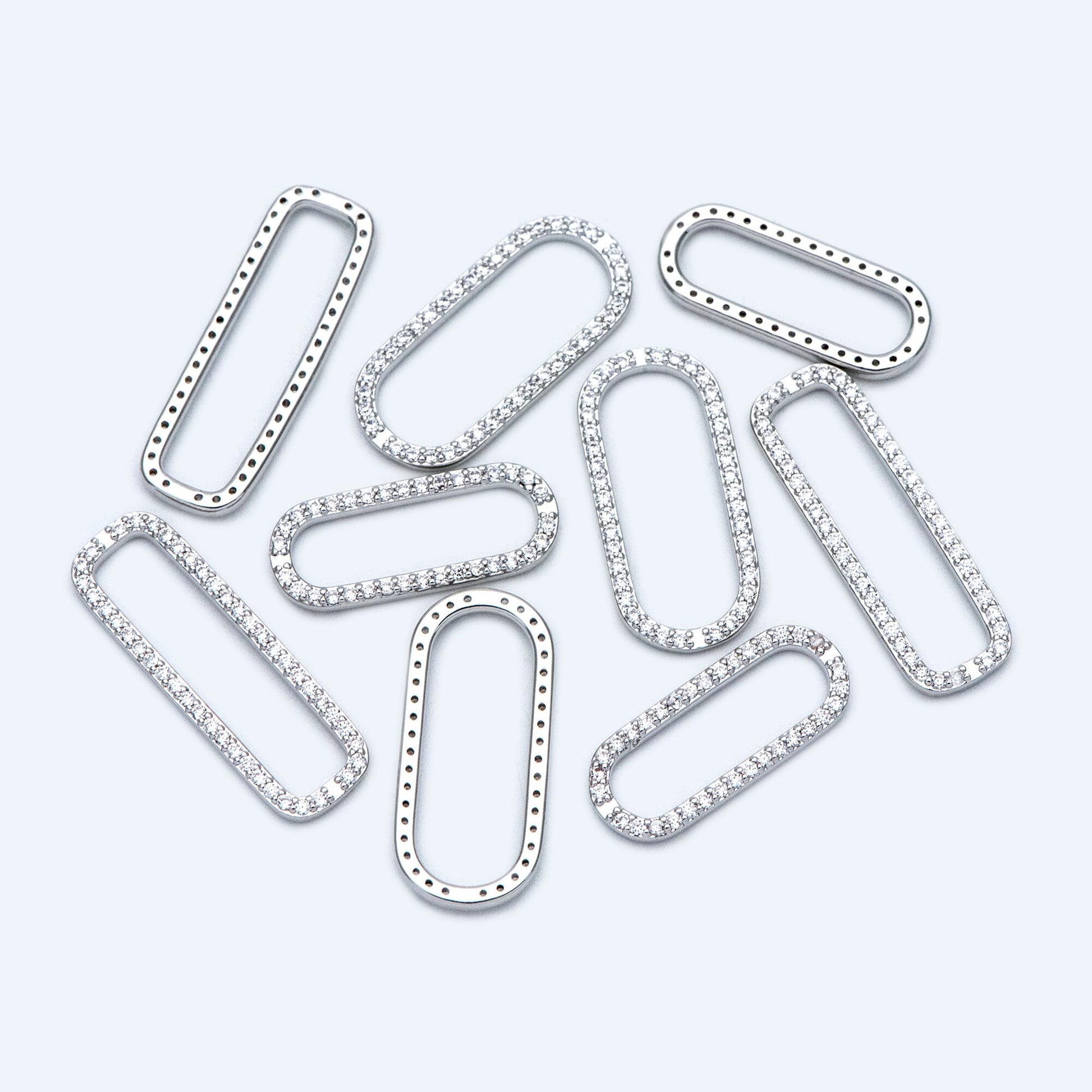 4pcs CZ Pave Gold/ Silver Tone Oval Link Charms, Brass Long Oval Hoops, Geometric Hoop Circle Connector Pendants (GB-1496)