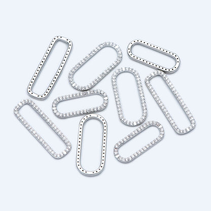 4pcs CZ Pave Gold/ Silver Tone Oval Link Charms, Brass Long Oval Hoops, Geometric Hoop Circle Connector Pendants (GB-1496)