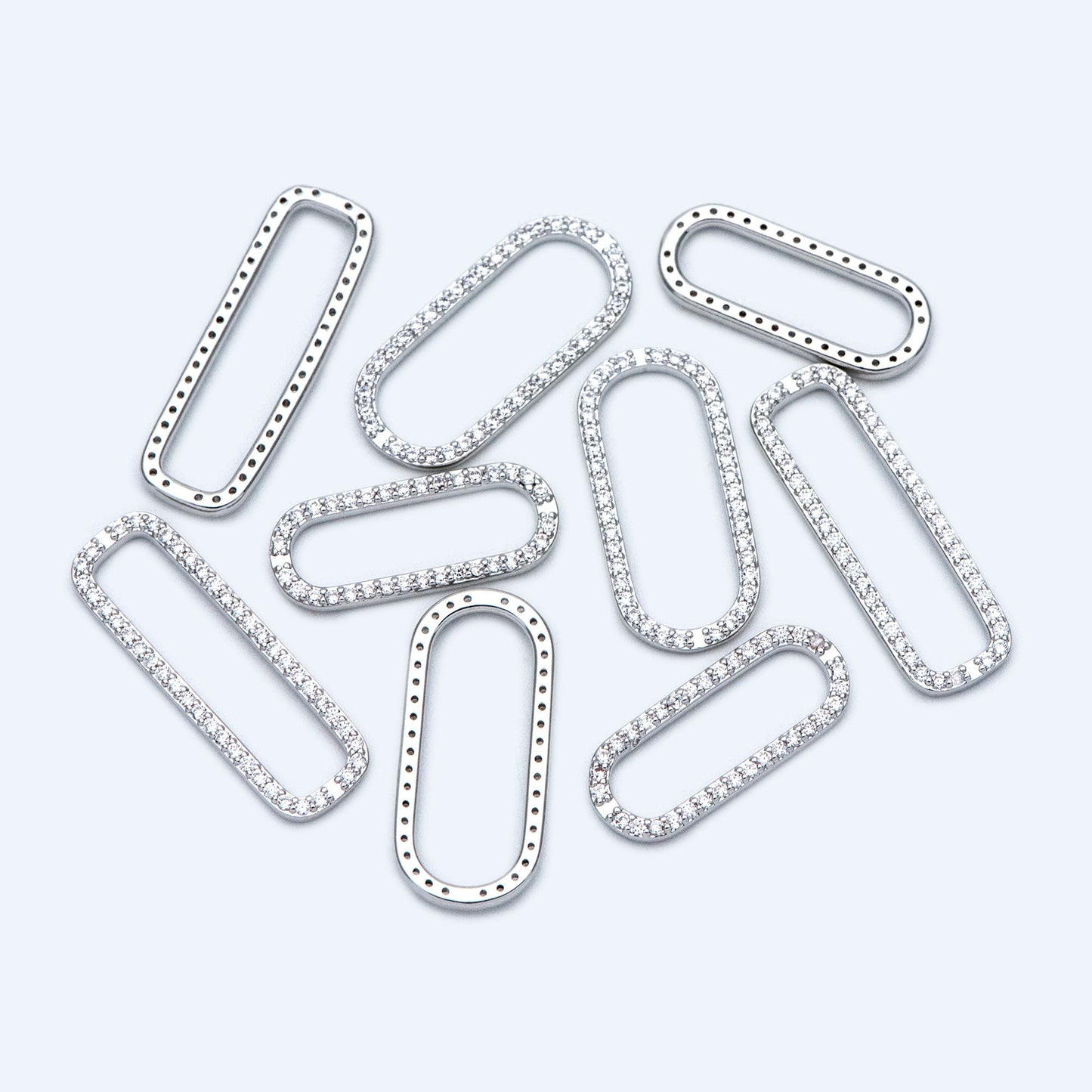 4pcs CZ Pave Gold/ Silver Tone Oval Link Charms, Brass Long Oval Hoops, Geometric Hoop Circle Connector Pendants (GB-1496)