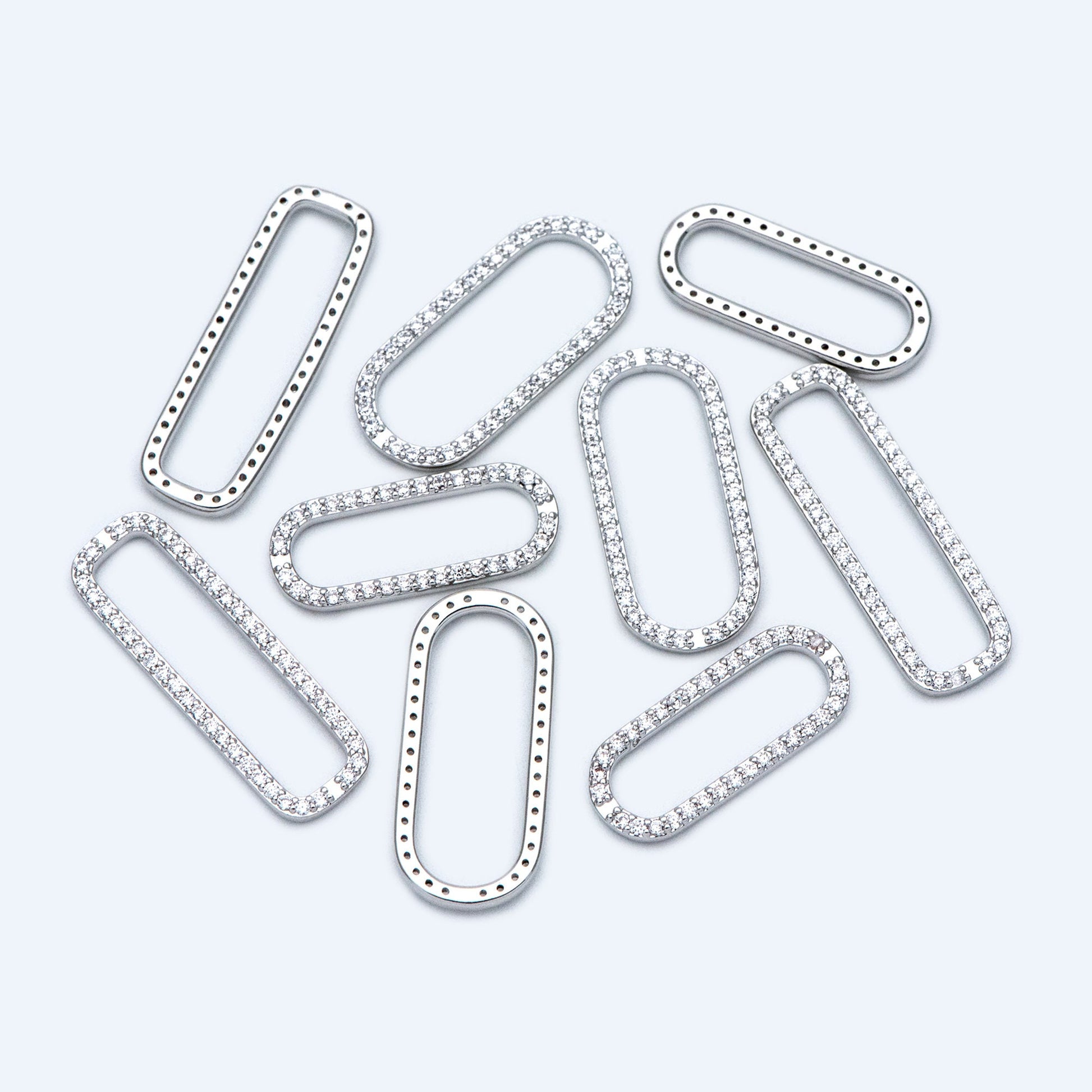 4pcs CZ Pave Gold/ Silver Tone Oval Link Charms, Brass Long Oval Hoops, Geometric Hoop Circle Connector Pendants (GB-1496)