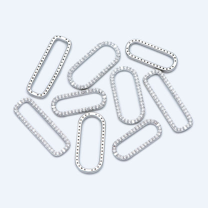 4pcs CZ Pave Gold/ Silver Tone Oval Link Charms, Brass Long Oval Hoops, Geometric Hoop Circle Connector Pendants (GB-1496)