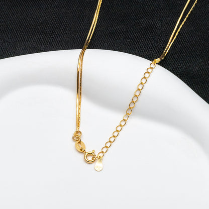Sterling Silver Double Layer Necklace, Dainty Snake Chain Necklace, Gold/ Silver, Ready to Wear (CY-040)