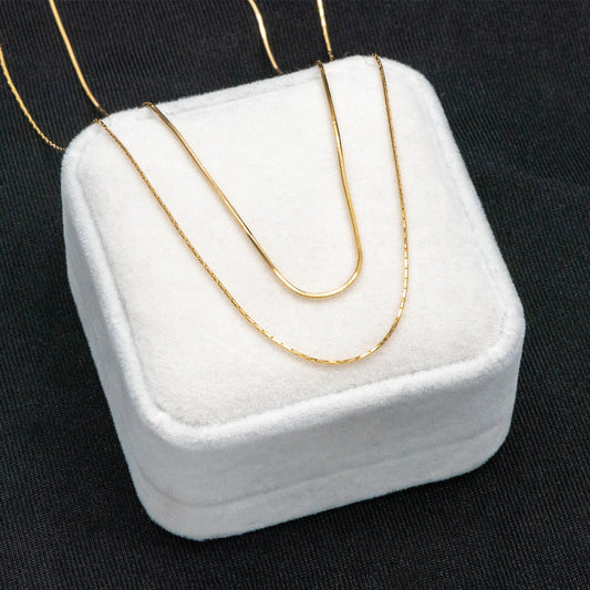 Sterling Silver Double Layer Necklace, Dainty Snake Chain Necklace, Gold/ Silver, Ready to Wear (CY-040)