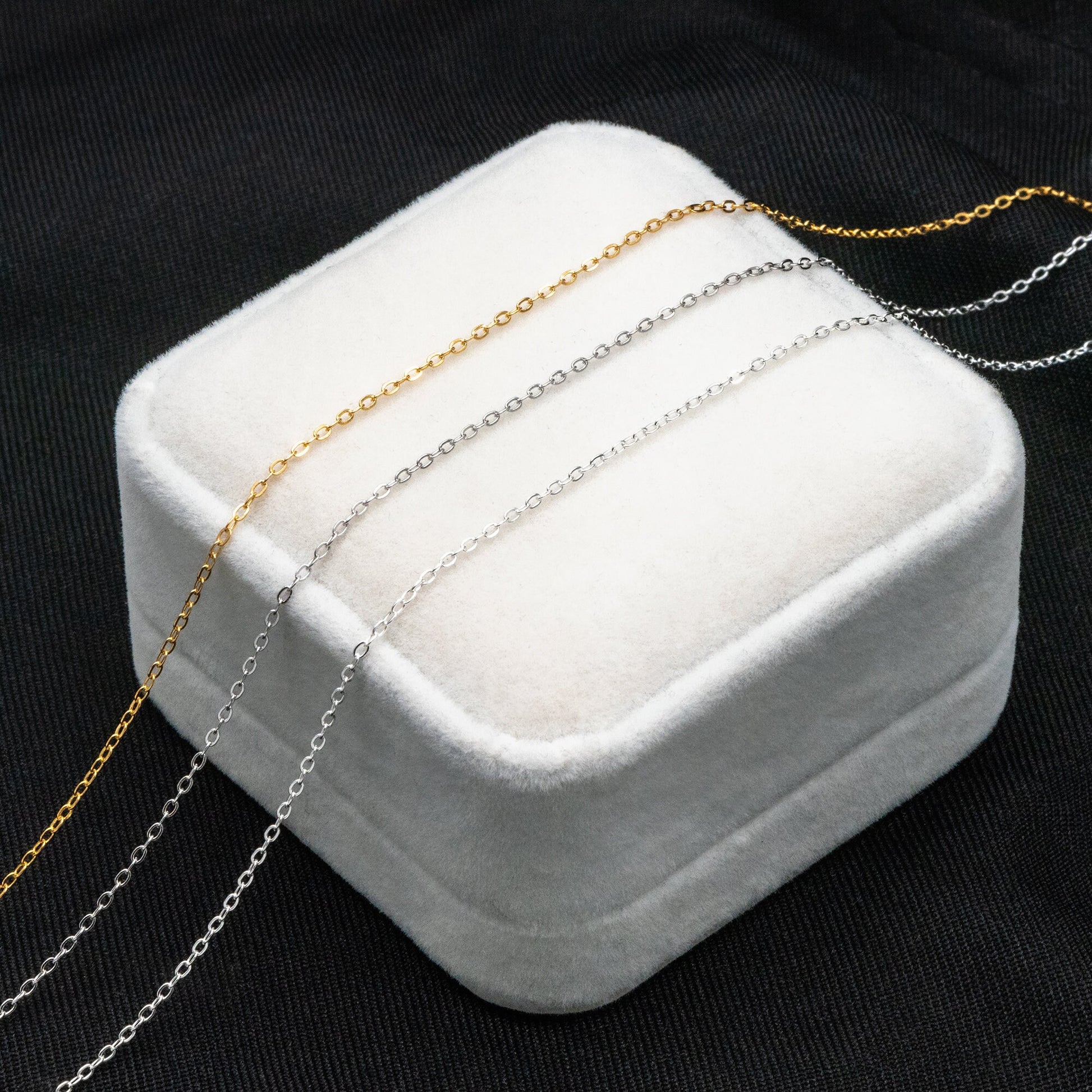 Adjustable Sterling Silver Necklace, 1.4mm Dainty Cable Chain, Gold/ Rhodium plated .925 Silver, Ready to Wear (CY-041)