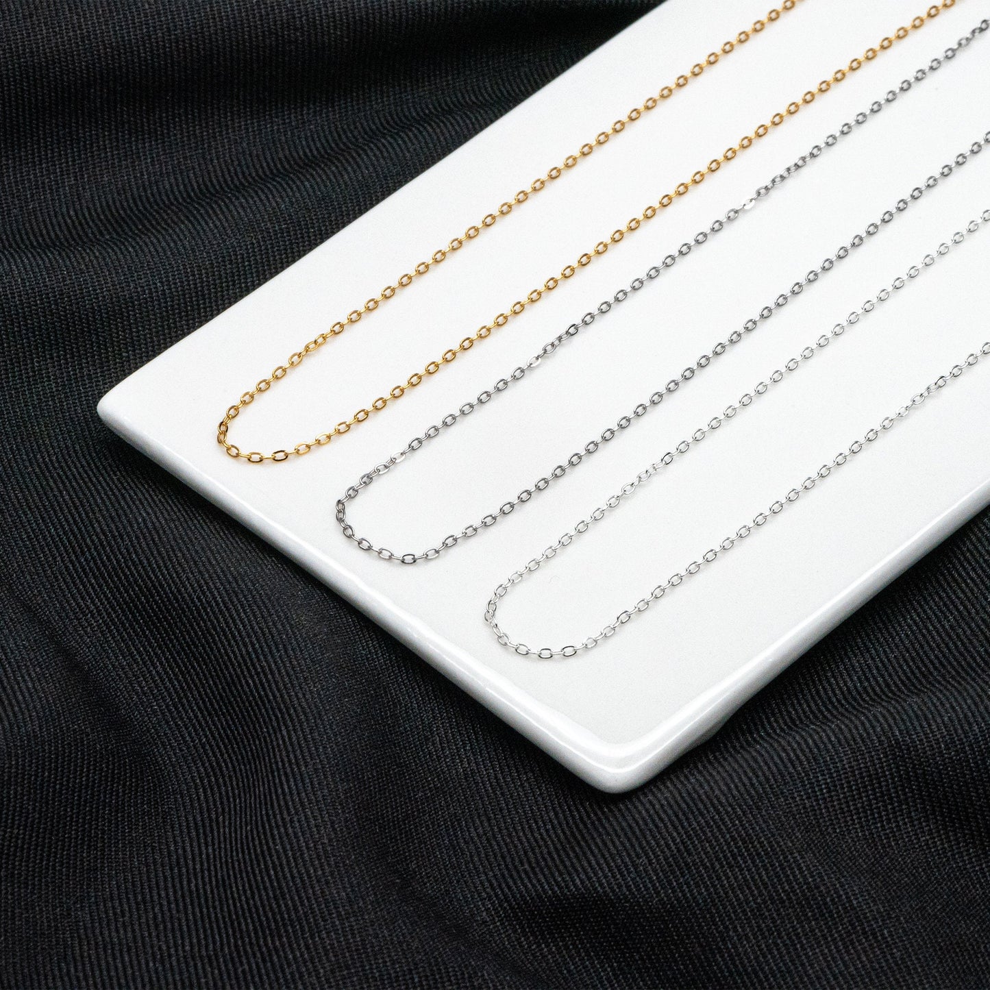Adjustable Sterling Silver Necklace, 1.4mm Dainty Cable Chain, Gold/ Rhodium plated .925 Silver, Ready to Wear (CY-041)