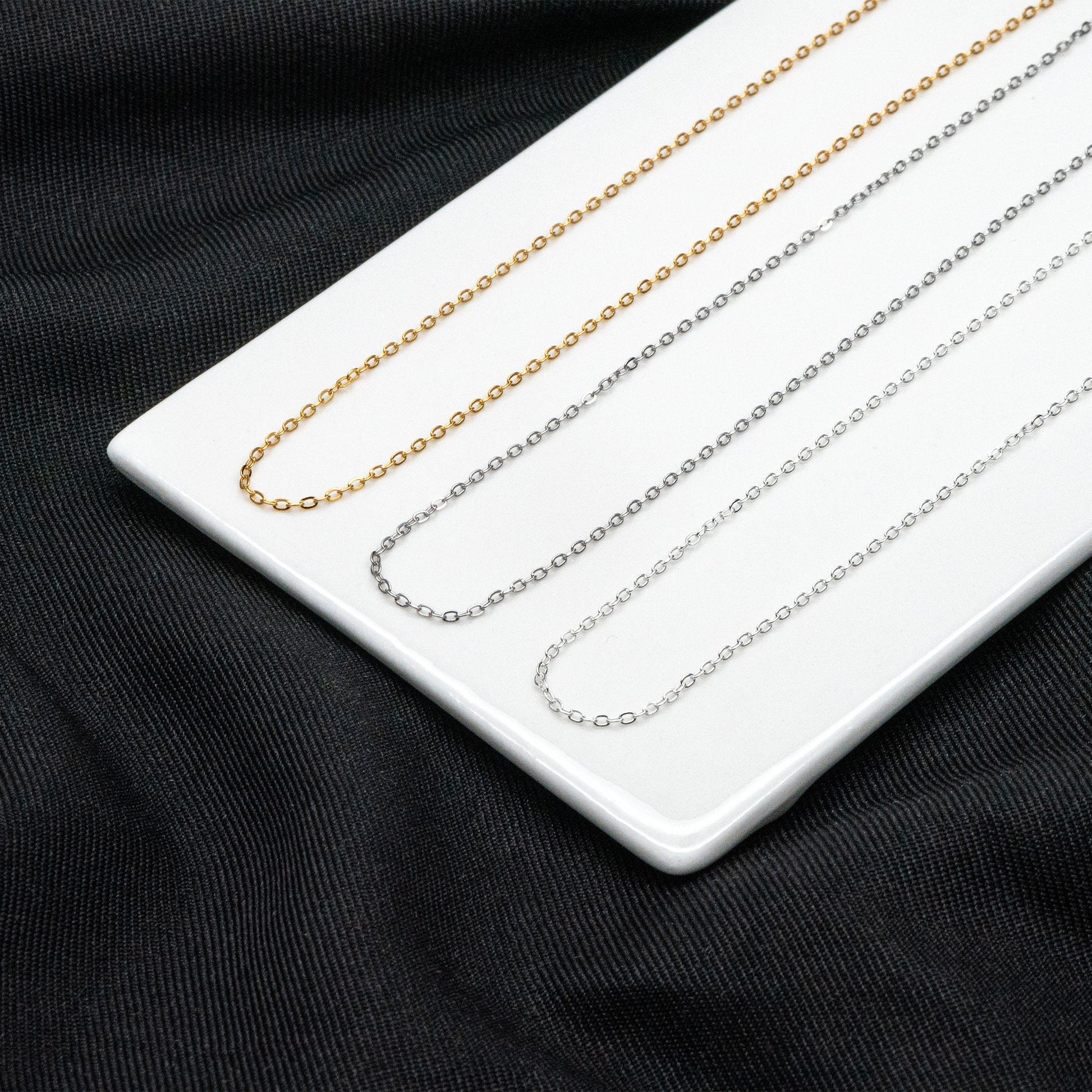 Adjustable Sterling Silver Necklace, 1.4mm Dainty Cable Chain, Gold/ Rhodium plated .925 Silver, Ready to Wear (CY-041)