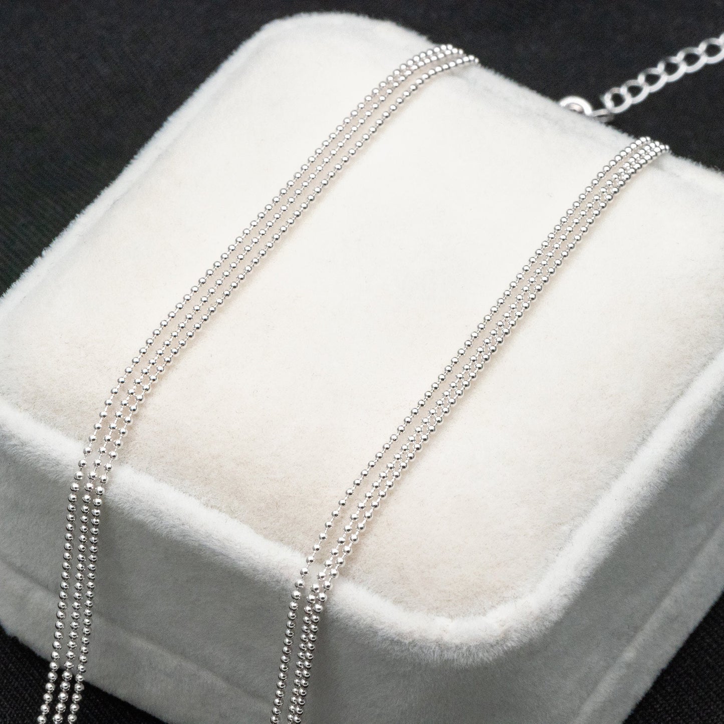 Sterling Silver Triple Strand Chain Necklace, Dainty Silver Beaded Chain 1mm, Ready to Wear, 16-18 inch Adjustable (CY-042)