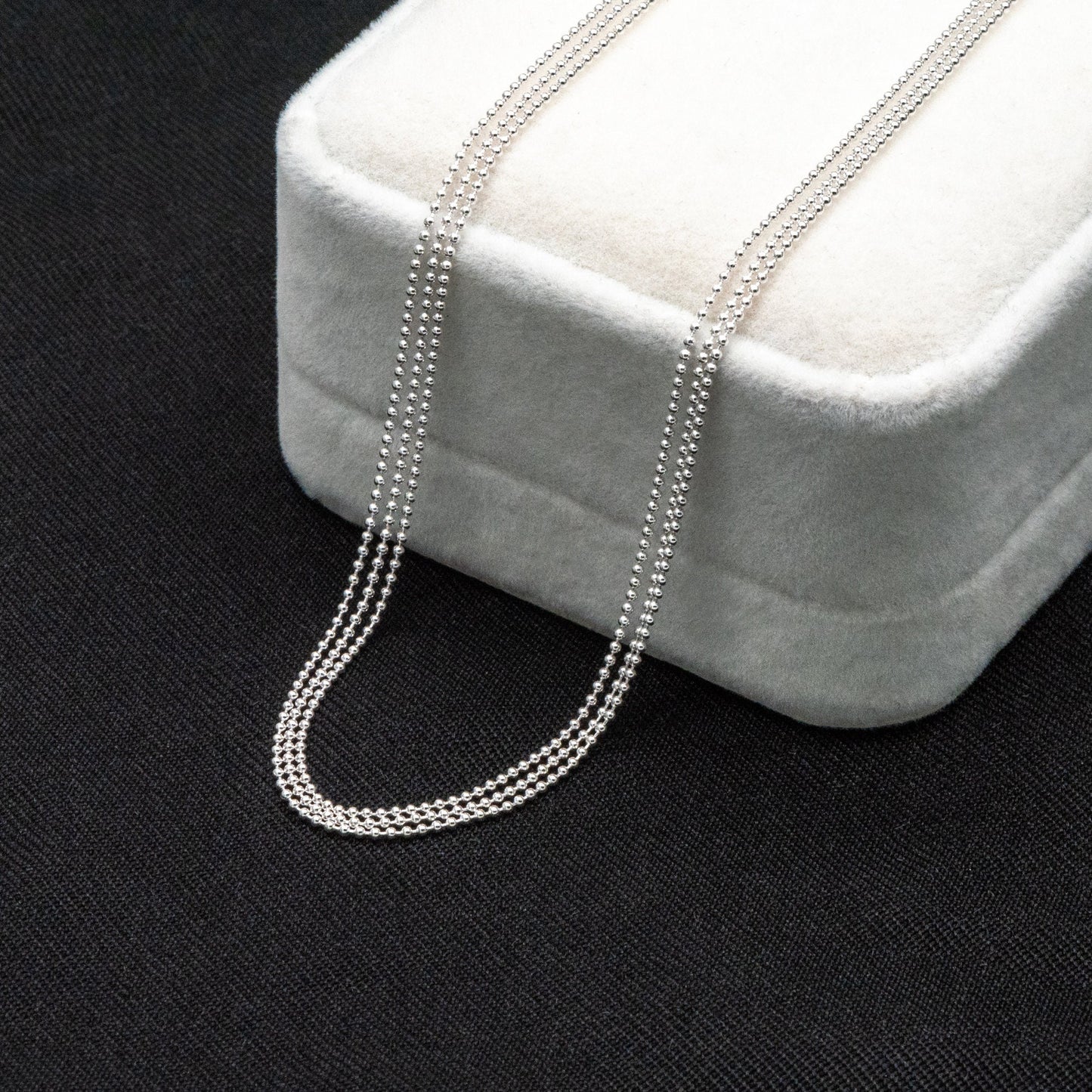 Sterling Silver Triple Strand Chain Necklace, Dainty Silver Beaded Chain 1mm, Ready to Wear, 16-18 inch Adjustable (CY-042)