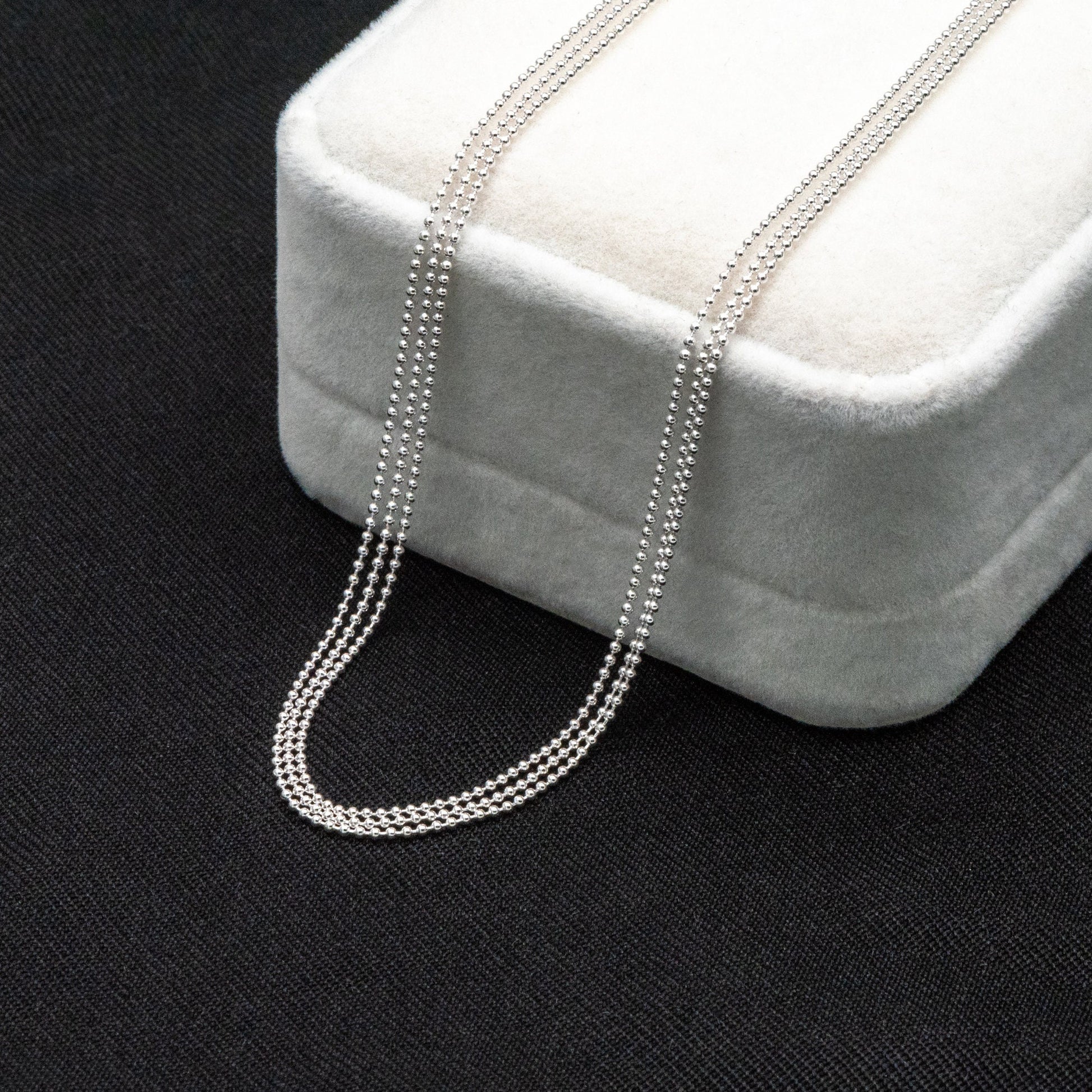 Sterling Silver Triple Strand Chain Necklace, Dainty Silver Beaded Chain 1mm, Ready to Wear, 16-18 inch Adjustable (CY-042)