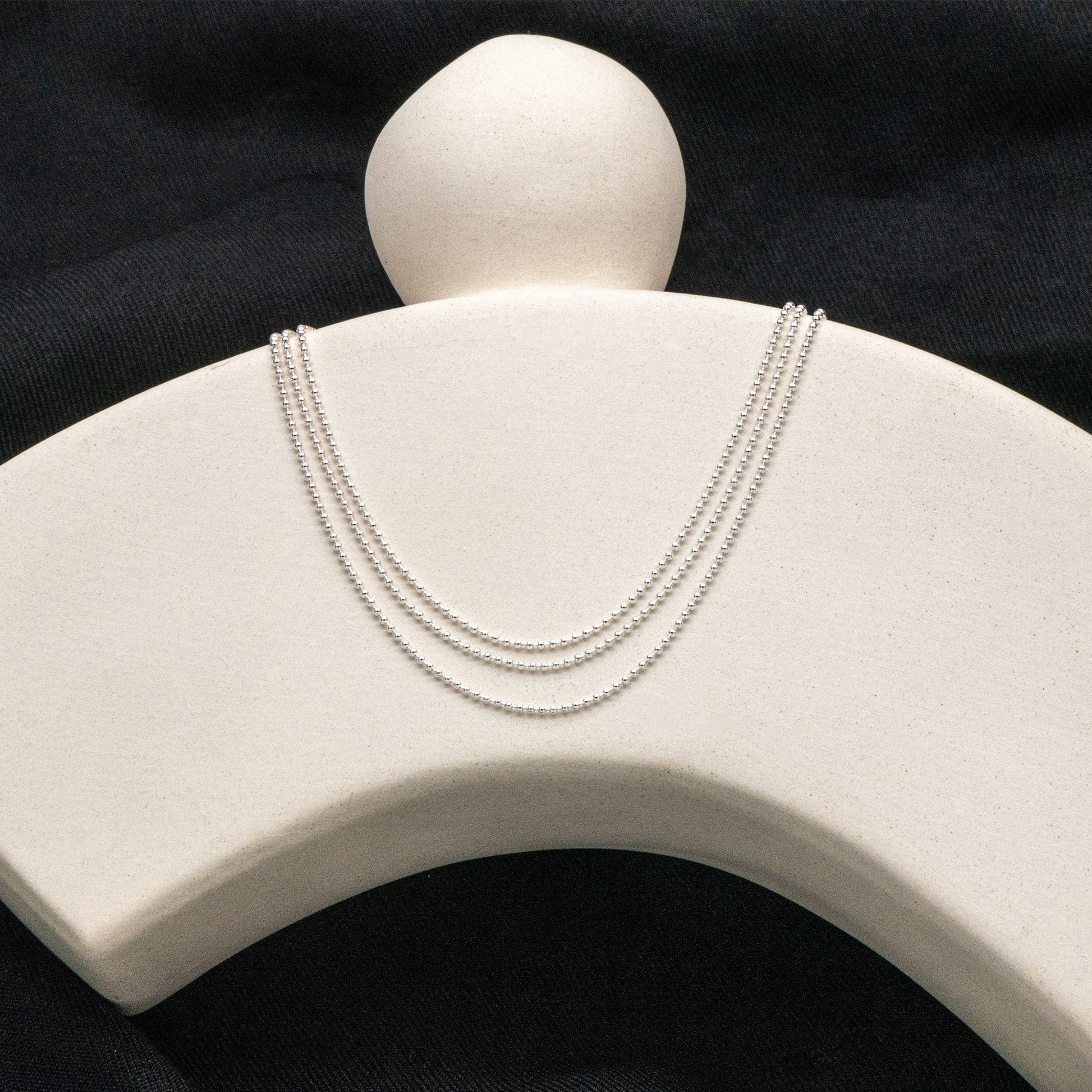 Sterling Silver Triple Strand Chain Necklace, Dainty Silver Beaded Chain 1mm, Ready to Wear, 16-18 inch Adjustable (CY-042)