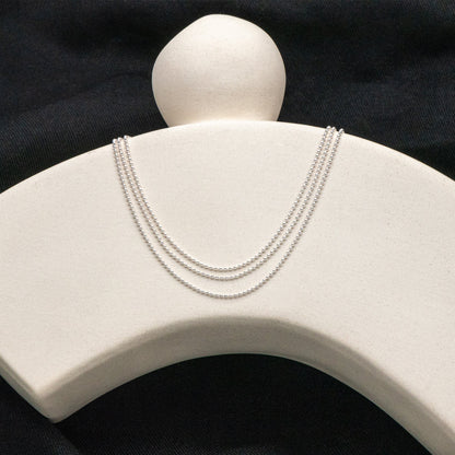 Sterling Silver Triple Strand Chain Necklace, Dainty Silver Beaded Chain 1mm, Ready to Wear, 16-18 inch Adjustable (CY-042)