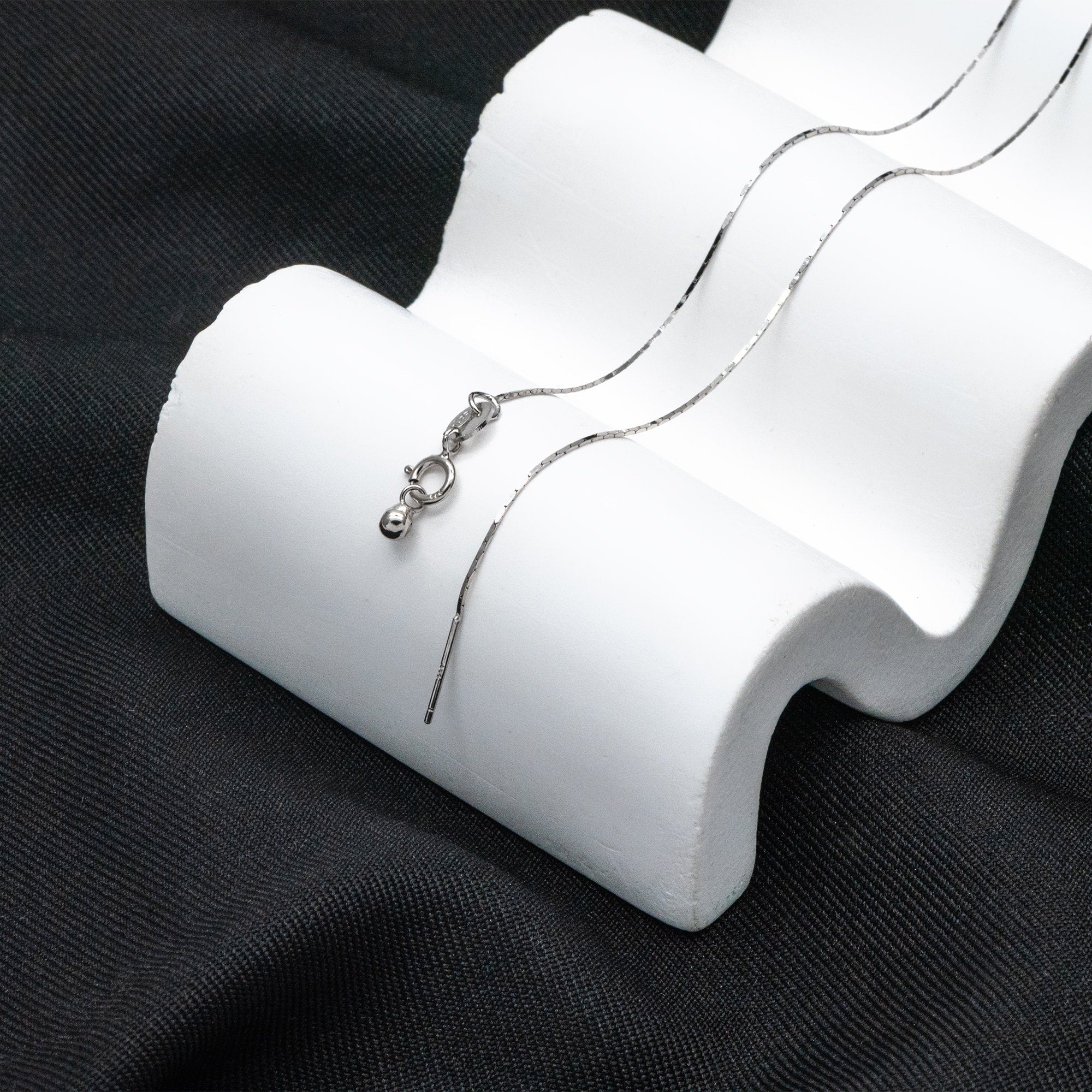 Adjustable Sterling Silver Necklace, 0.5mm Dainty Snake Chain, Gold/ Rhodium plated Finished Chain, 17 Inch Ready to Wear (CY-043)