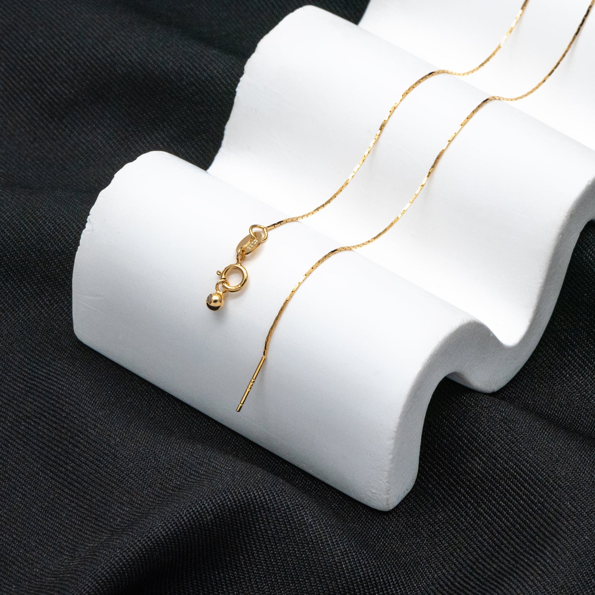 Adjustable Sterling Silver Necklace, 0.5mm Dainty Snake Chain, Gold/ Rhodium plated Finished Chain, 17 Inch Ready to Wear (CY-043)