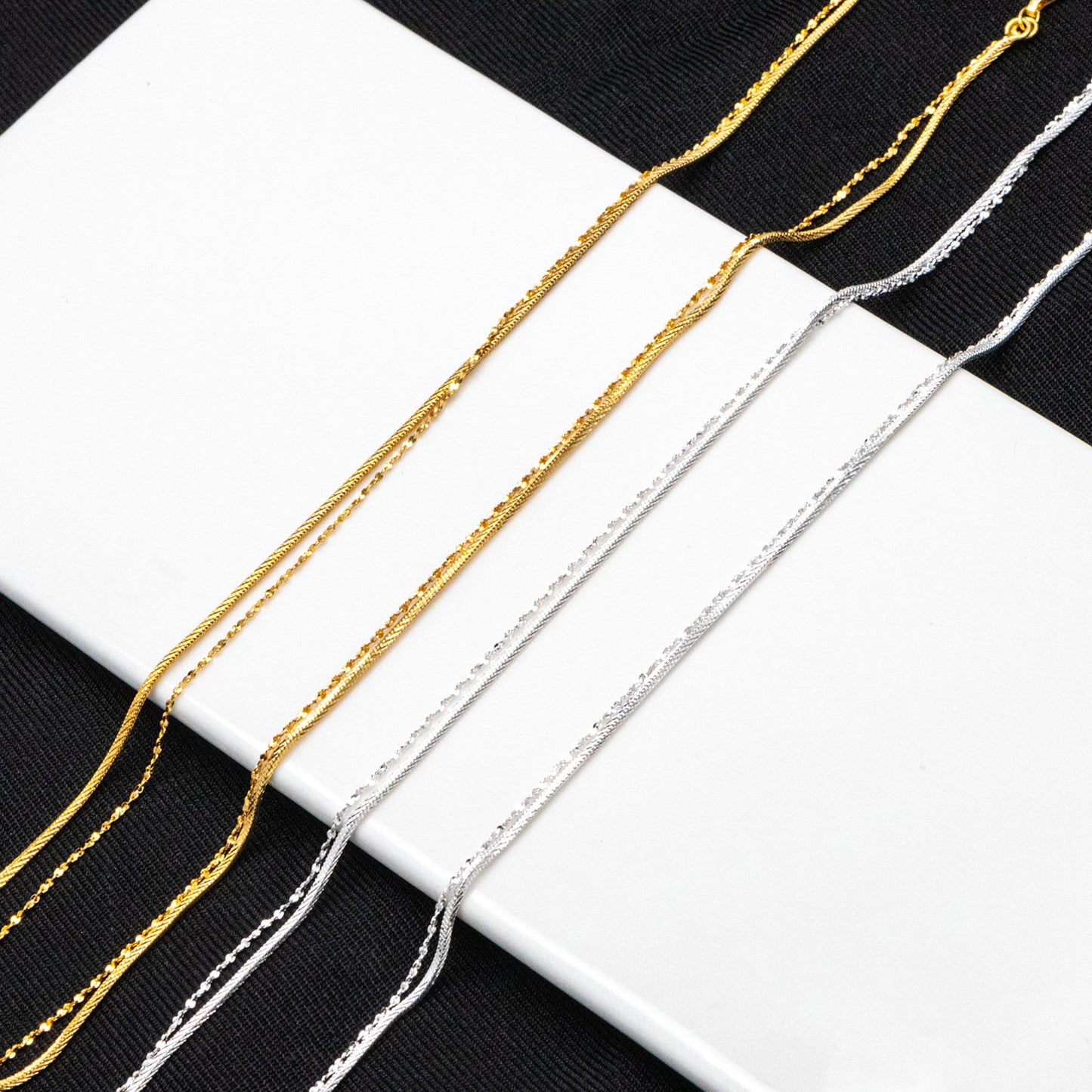 Sterling Silver Double Layer Necklace, Dainty Snake Chain, Layering Necklaces, Ready to Wear (CY-044)