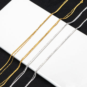 Sterling Silver Double Layer Necklace, Dainty Snake Chain, Layering Necklaces, Ready to Wear (CY-044)