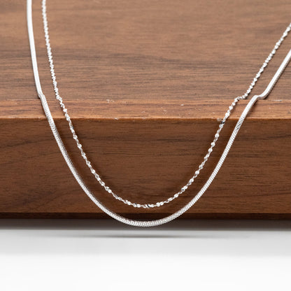 Sterling Silver Double Layer Necklace, Dainty Snake Chain, Layering Necklaces, Ready to Wear (CY-044)