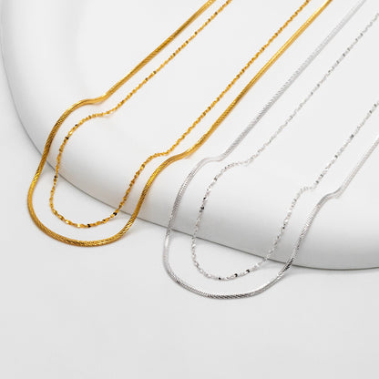 Sterling Silver Double Layer Necklace, Dainty Snake Chain, Layering Necklaces, Ready to Wear (CY-044)
