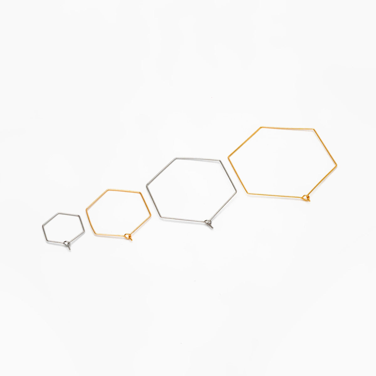 10pcs Gold/ Silver Tone Hexagon Earring Hoops, Geometric Ear Wire Charm Pendants, Threader Earring Components (GB-699)