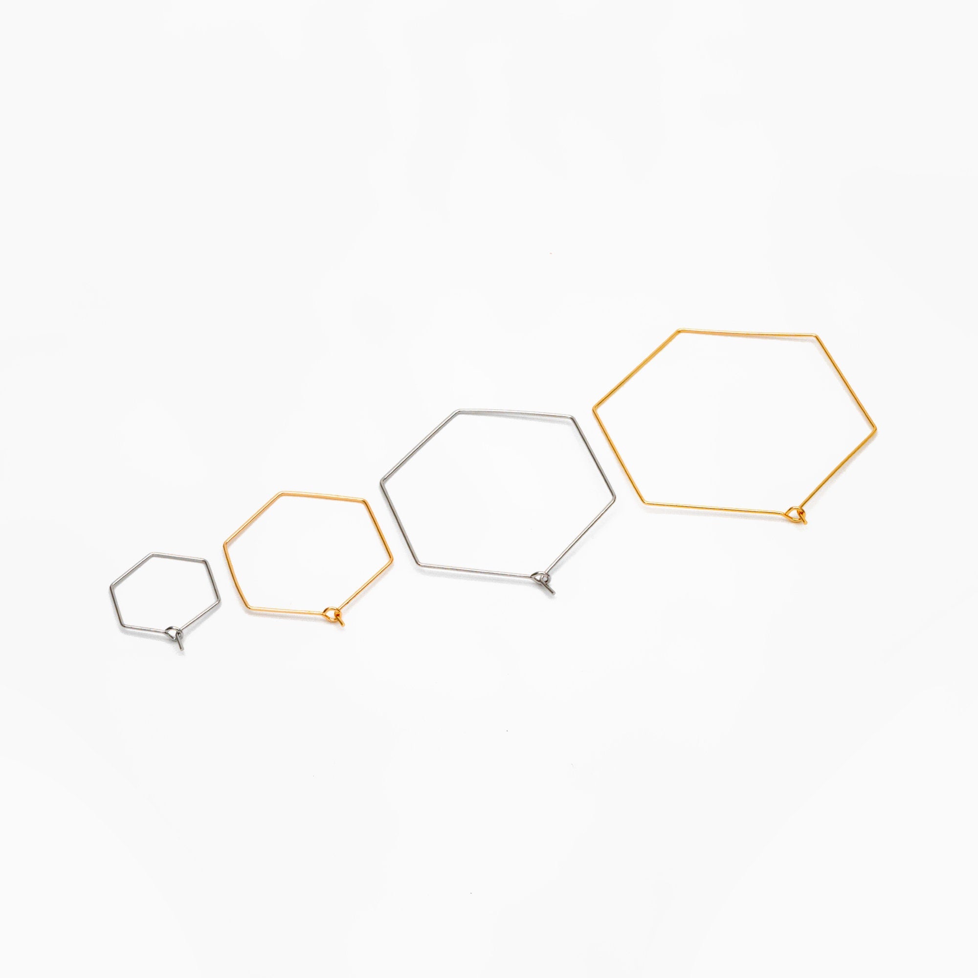 10pcs Gold/ Silver Tone Hexagon Earring Hoops, Geometric Ear Wire Charm Pendants, Threader Earring Components (GB-699)