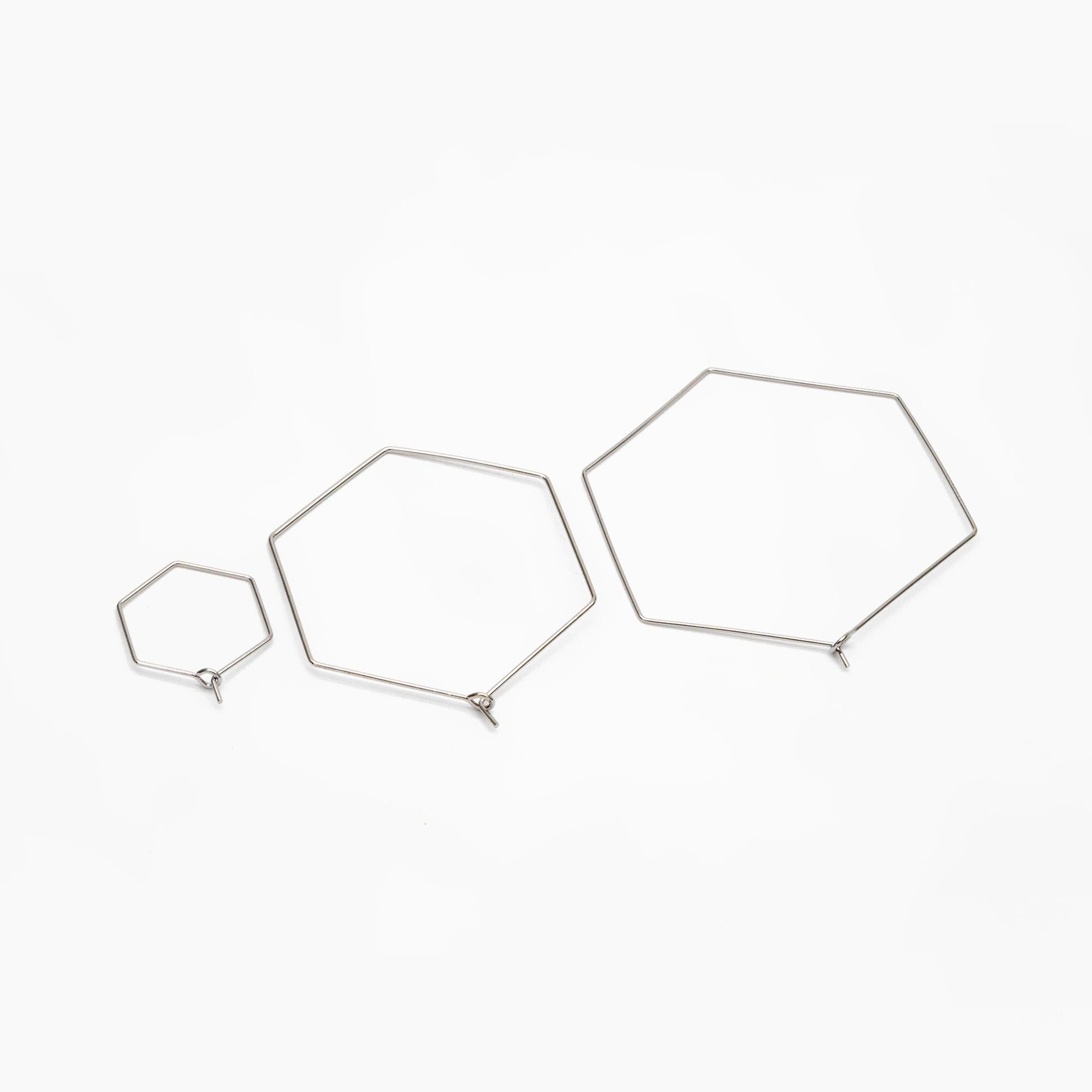 10pcs Gold/ Silver Tone Hexagon Earring Hoops, Geometric Ear Wire Charm Pendants, Threader Earring Components (GB-699)