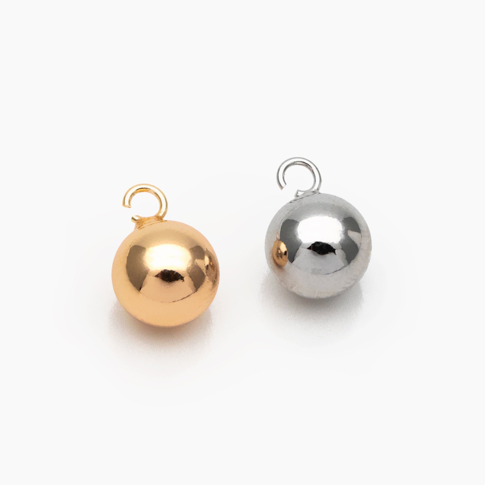 10pcs Gold/ Silver Sphere Charms 8mm, Real Gold/ Rhodium plated Brass, Round Ball Pendants (GB-4360)
