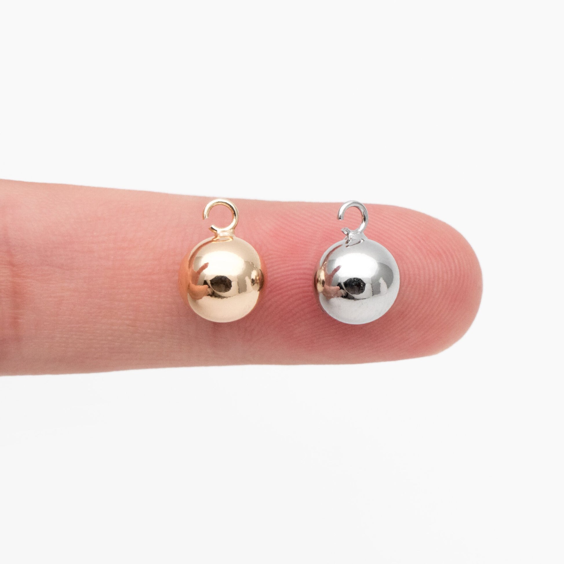 10pcs Gold/ Silver Sphere Charms 8mm, Real Gold/ Rhodium plated Brass, Round Ball Pendants (GB-4360)