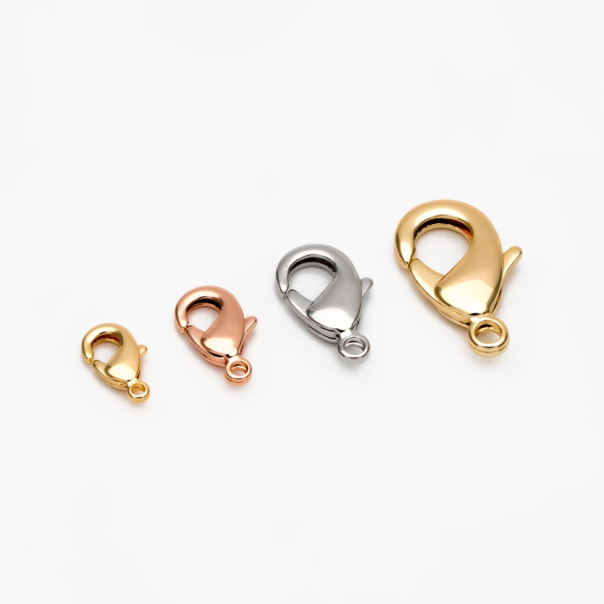 20pcs Gold/ Silver/ Rose Gold Lobster Claw Clasps, 10/ 12/ 15/ 19mm Multi Sizes, Real Gold plated Brass, Necklace Bracelet Clasps (GB-027)