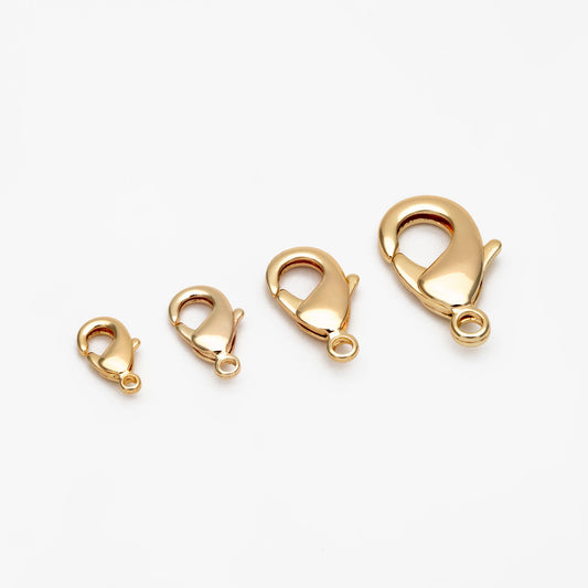 20pcs Gold/ Silver/ Rose Gold Lobster Claw Clasps, 10/ 12/ 15/ 19mm Multi Sizes, Real Gold plated Brass, Necklace Bracelet Clasps (GB-027)