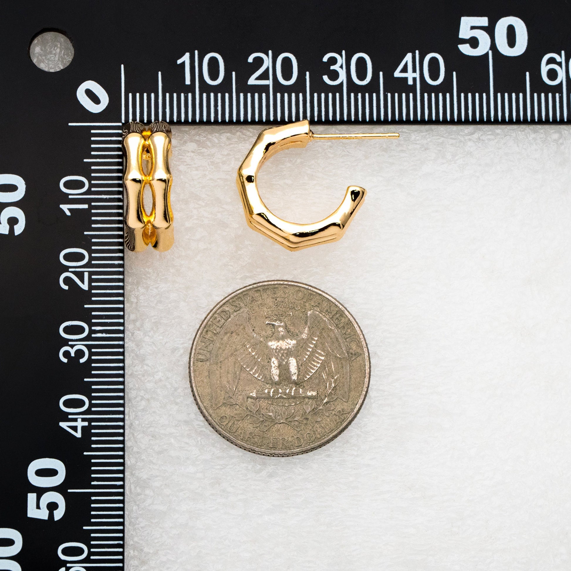 4pcs Gold Double Band Bamboo Earrings, Round Earring Hooks, Circle Hoop Earrings (GB-4362)