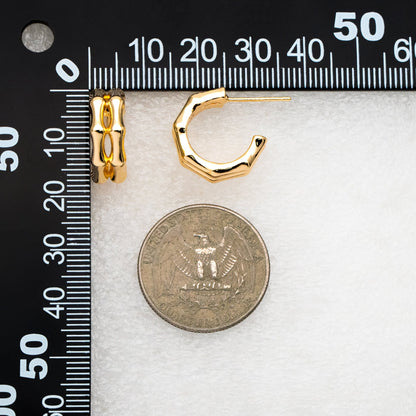 4pcs Gold Double Band Bamboo Earrings, Round Earring Hooks, Circle Hoop Earrings (GB-4362)